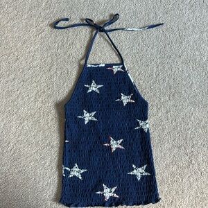 CLOUD CHASER- Halter top, size XS, navy blue, white stars